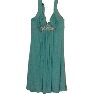 🥂Y2K Designer Sky brand romantic sky blue crystal fleurdelis halterdress- XS/0-2